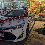 Elegant Red & White Rose Wedding Car Decoration