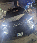 Elegant JAC Car Floral Decor with White Net & Mixed Roses