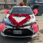 Heart Shap Red & White Floral Car Decor for Weddings