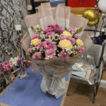 Imported sheet & Pink Chrysanthemum & Yellow Rose Bouquet with Baby’s Breath