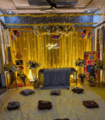 Yellow & Gold "Mehndi Ki Raat" Home Decor Setup