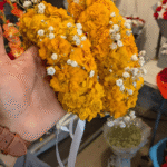 Marigold & Baby’s Breath Flower Gaira with Ribbons