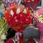 Red bouquet with red flowers &red Imported rap