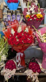 Red bouquet with red flowers &red Imported rap